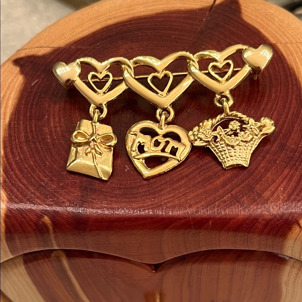Gold Heart Charm Brooch
